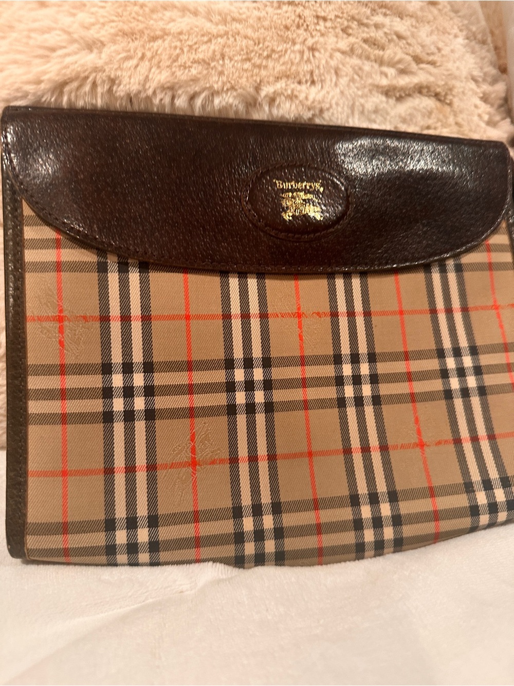 Burberry Plaid Envelope Clutch with Dark Brown Leather Flap